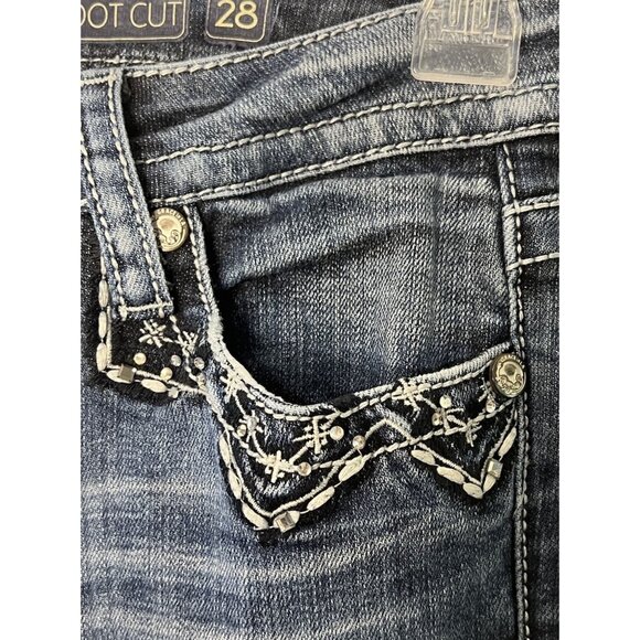 GRACE In LA Bootcut Embellished Jeans Sz 28 Tag Low Rise - Picture 6 of 14